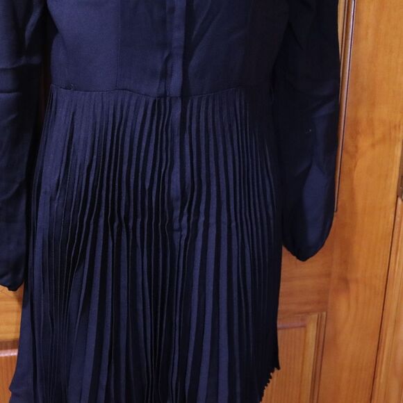 Vintage Black Pleated Mini Shirtdress Zipper Front 60s 70s Chic Academic - Picture 6 of 13